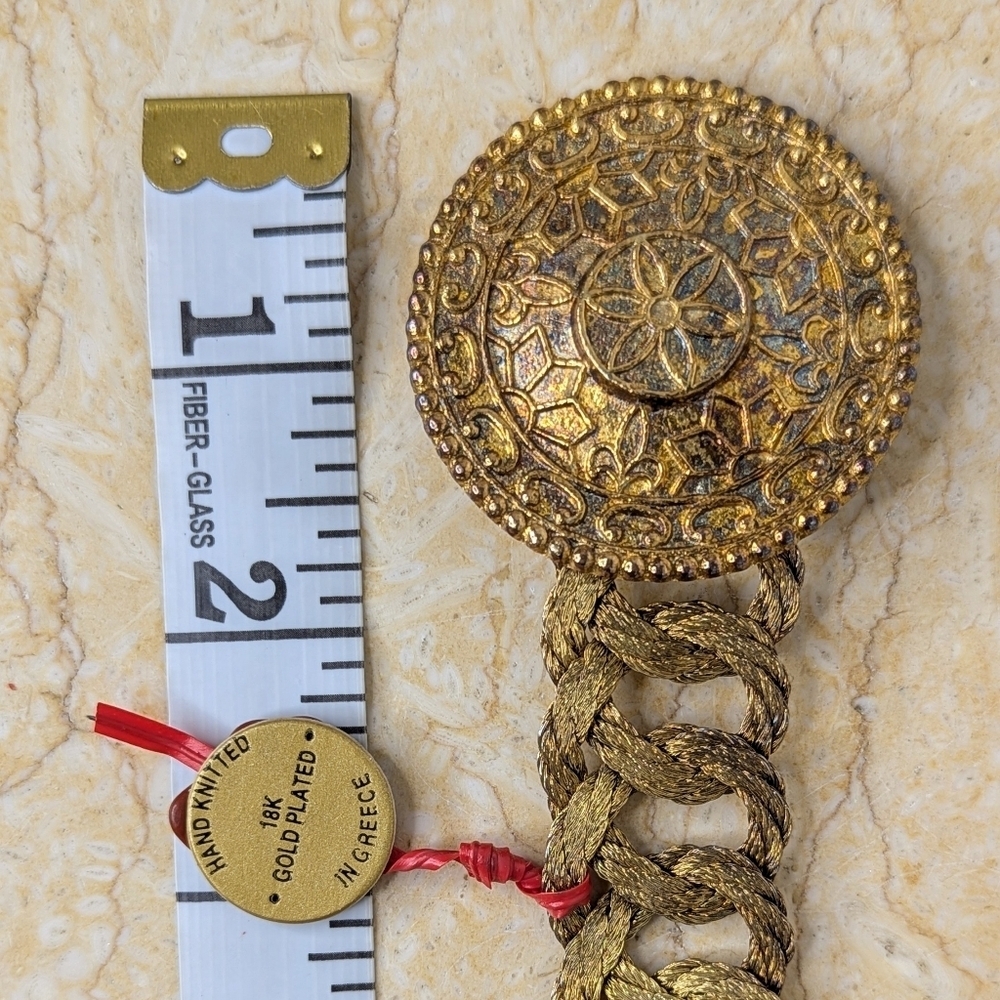 Vintage Grecian 18k Gold Plated Woven Wire Handmade Belt & Buckle - Picture 6 of 12